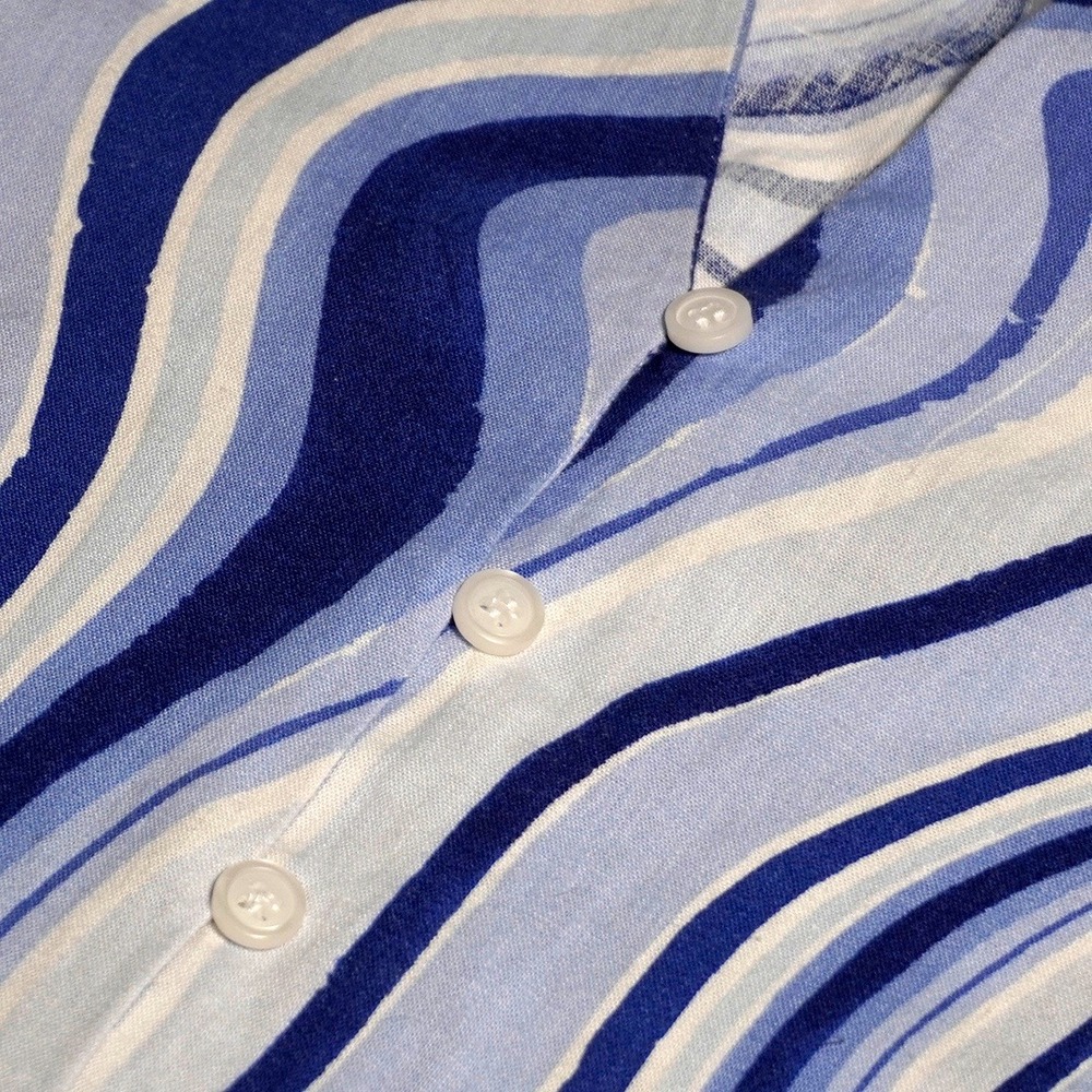 Zara Coastal Blue Abstract Swirl Linen‎ Blend Blouse Plus Size 1X XL Old Money - Picture 4 of 8